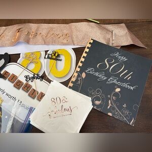 80th Birthday Party Supplies Set - Gold and Black